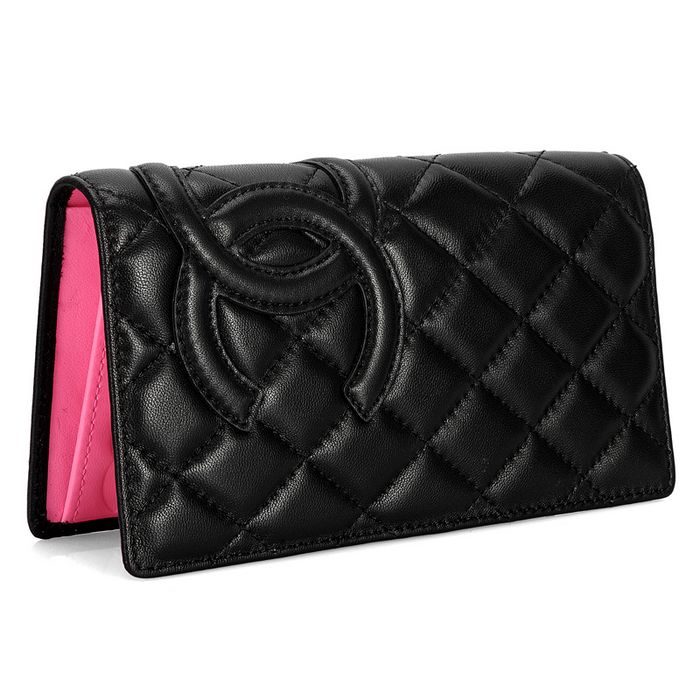 AAA Chanel Leather Bi-Fold Wallets A26717 Black CC Logo Black Online